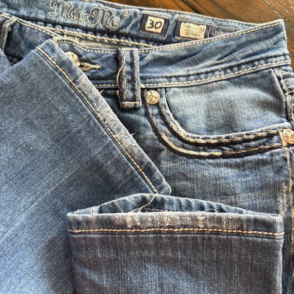 Women's 30 Miss Me Skinny Metallic Thread Denim Jeans Low Rise - Picture 12 of 12